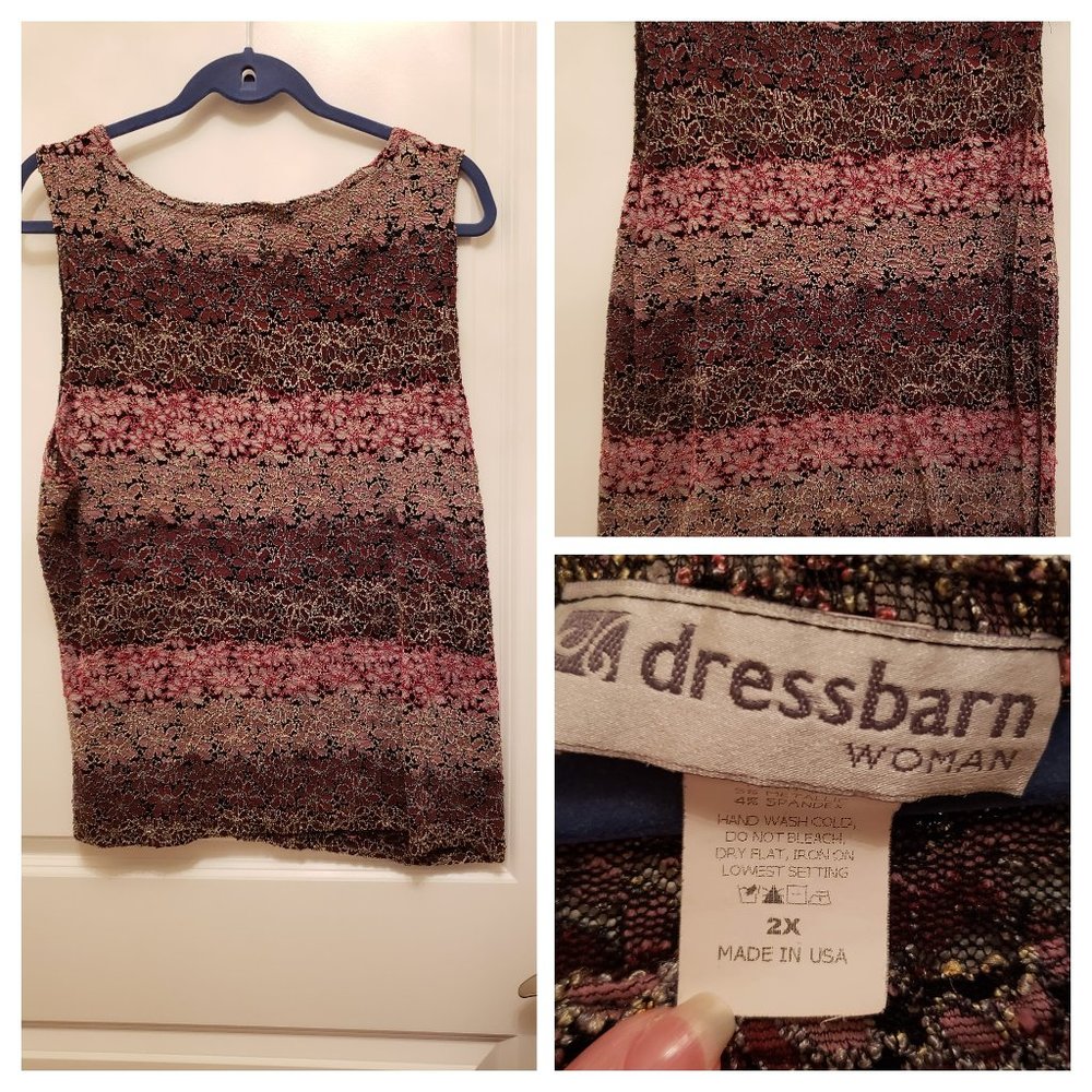Embroidery on lace style round neck tank top